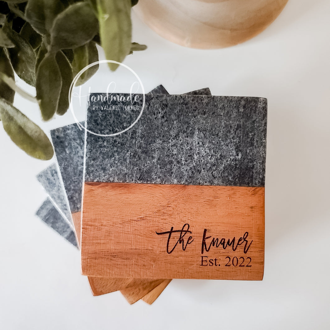 Gray Marble & Wood Coasters